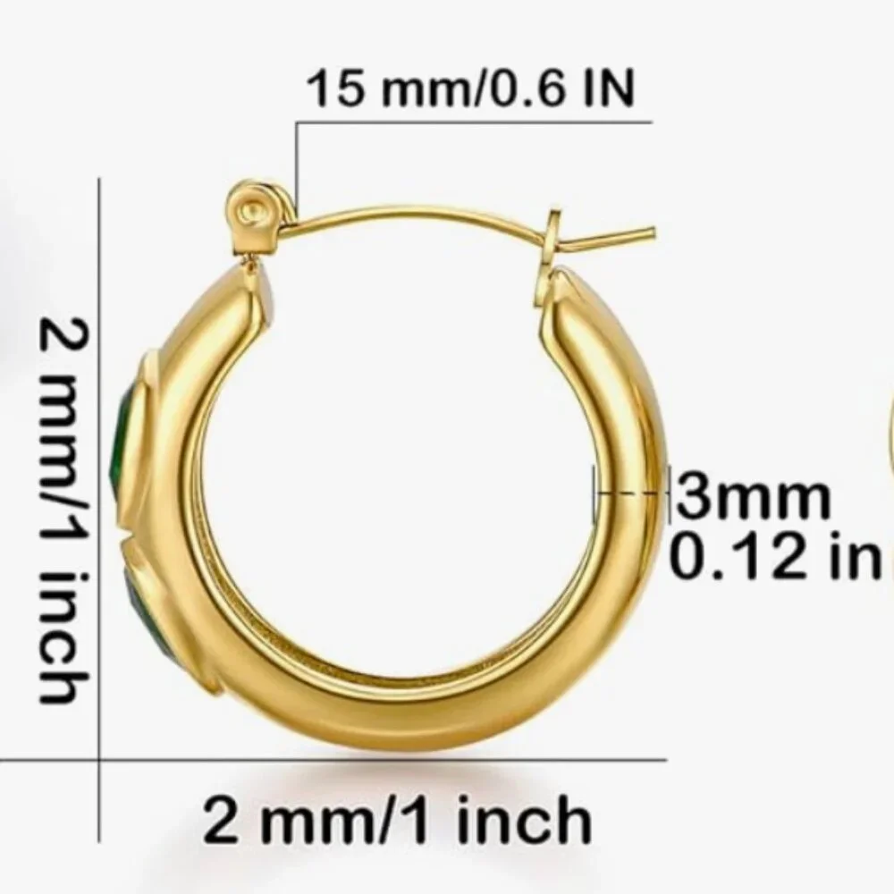 Green Lightweight 4k Gold plated Earrings Elegant Chunky Hoops - Picture 4 of 5